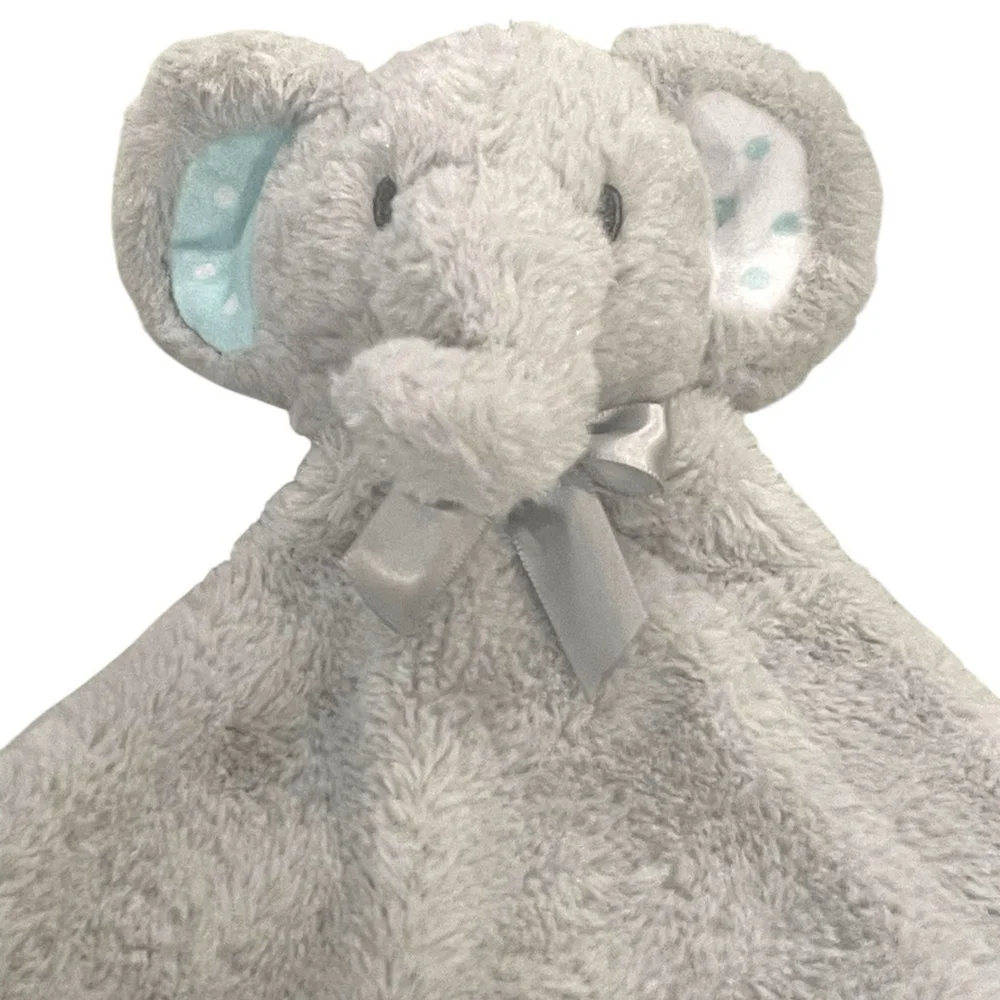 Kellytoy Elephant Rattle Toy Plush Lovey Silky Ribbon Tags Security Blanket Gray